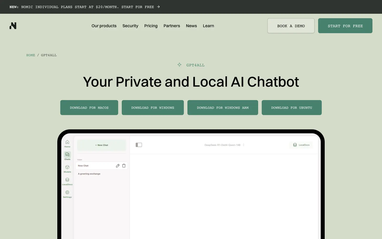 Screenshot of the GPT4All website