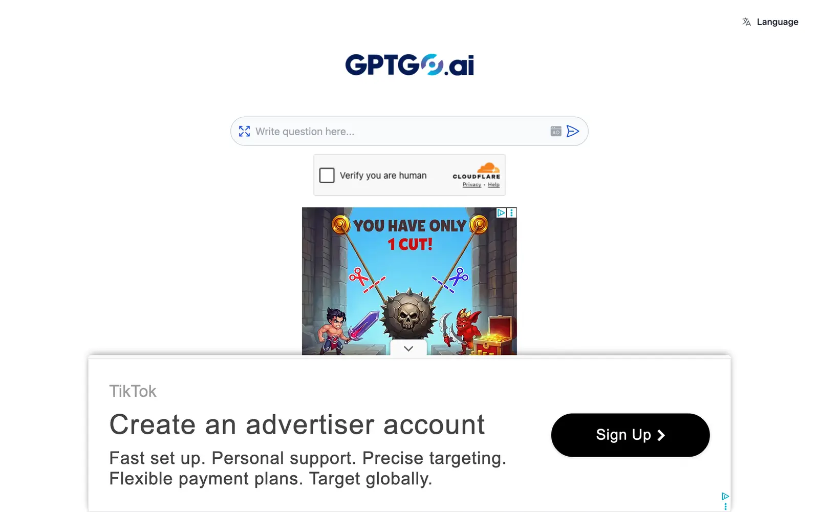 Screenshot of the GPTGO website