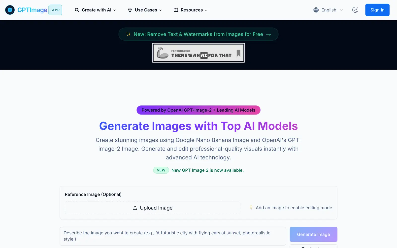 Screenshot of the GPTImage.app website