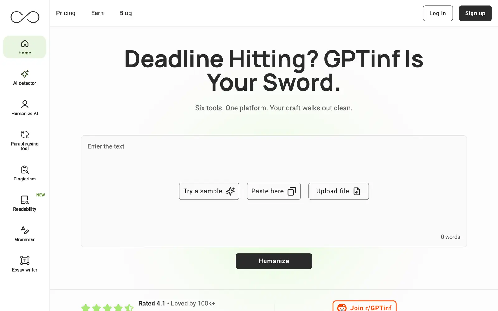 Screenshot of the GPTinf website