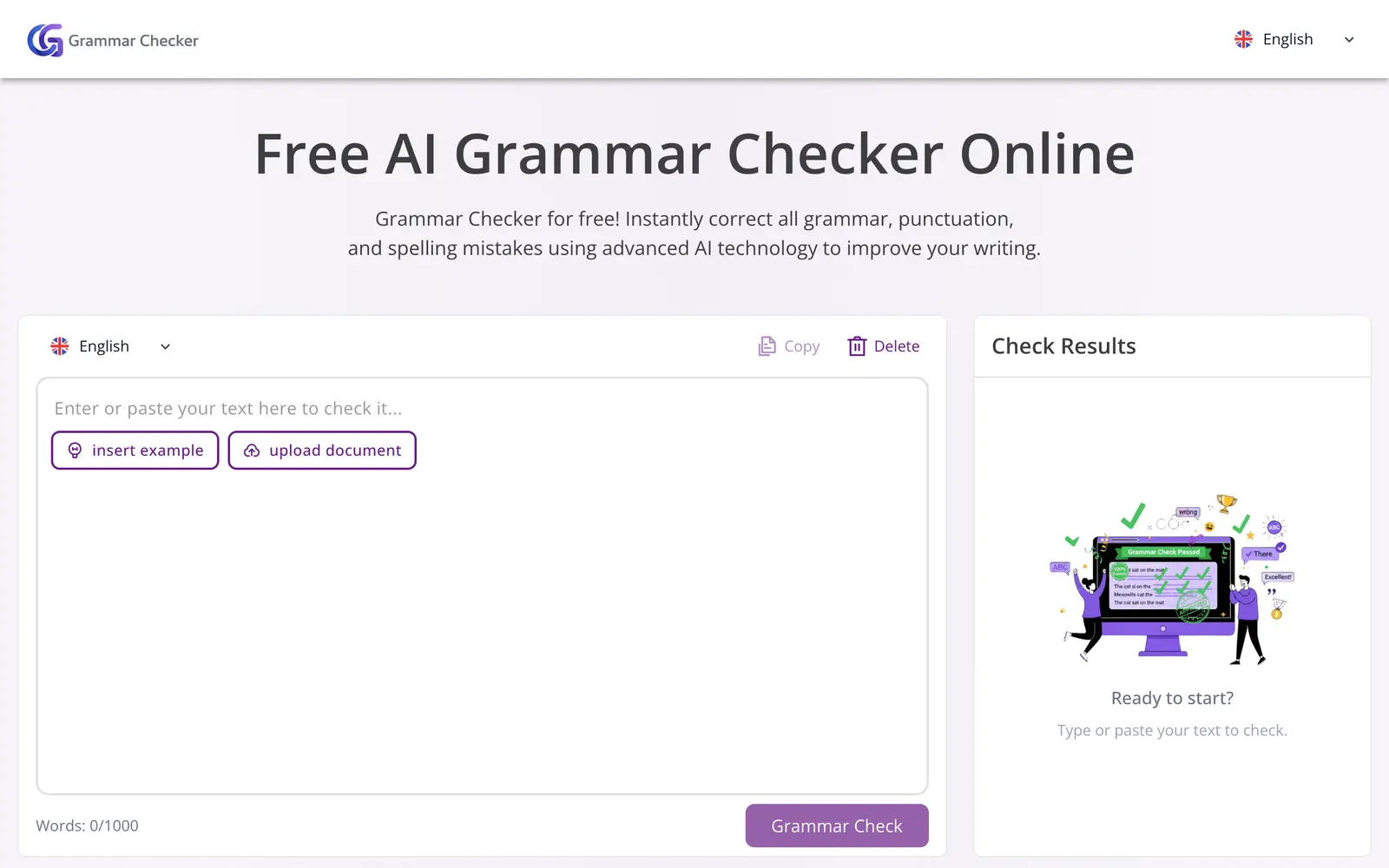 Screenshot of the Grammar Checker.cc website
