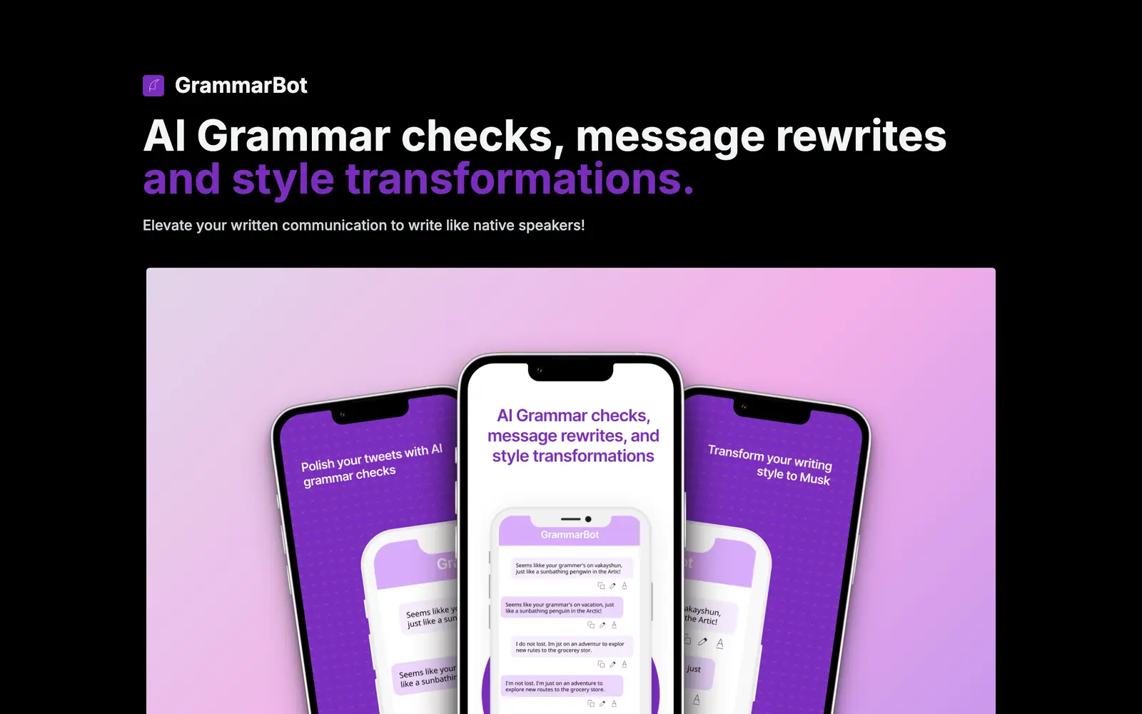 Screenshot of the GrammarBot website