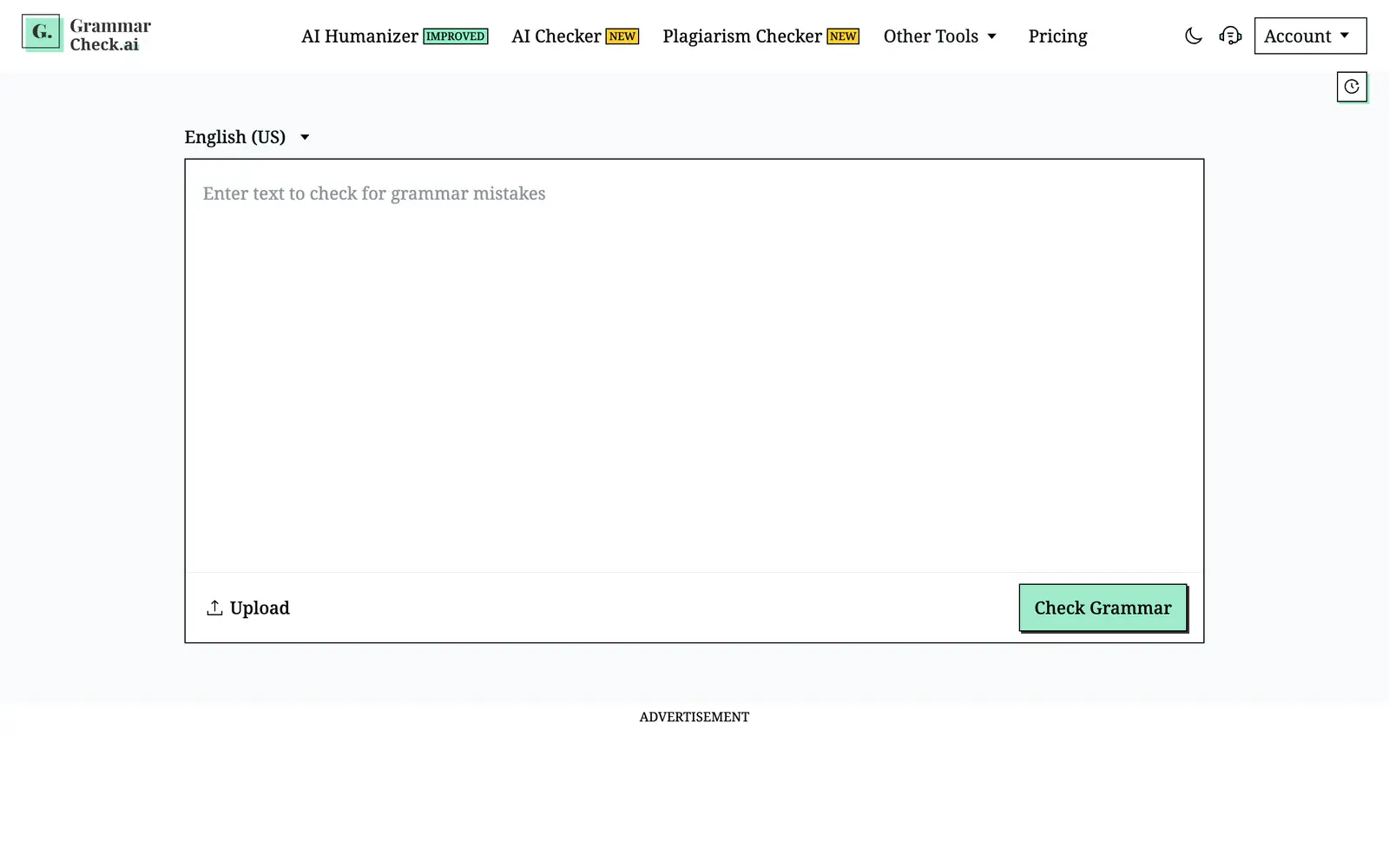 Screenshot of the Grammarcheck.ai website