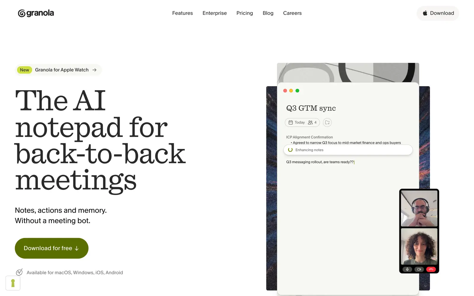 Screenshot of the Granola website