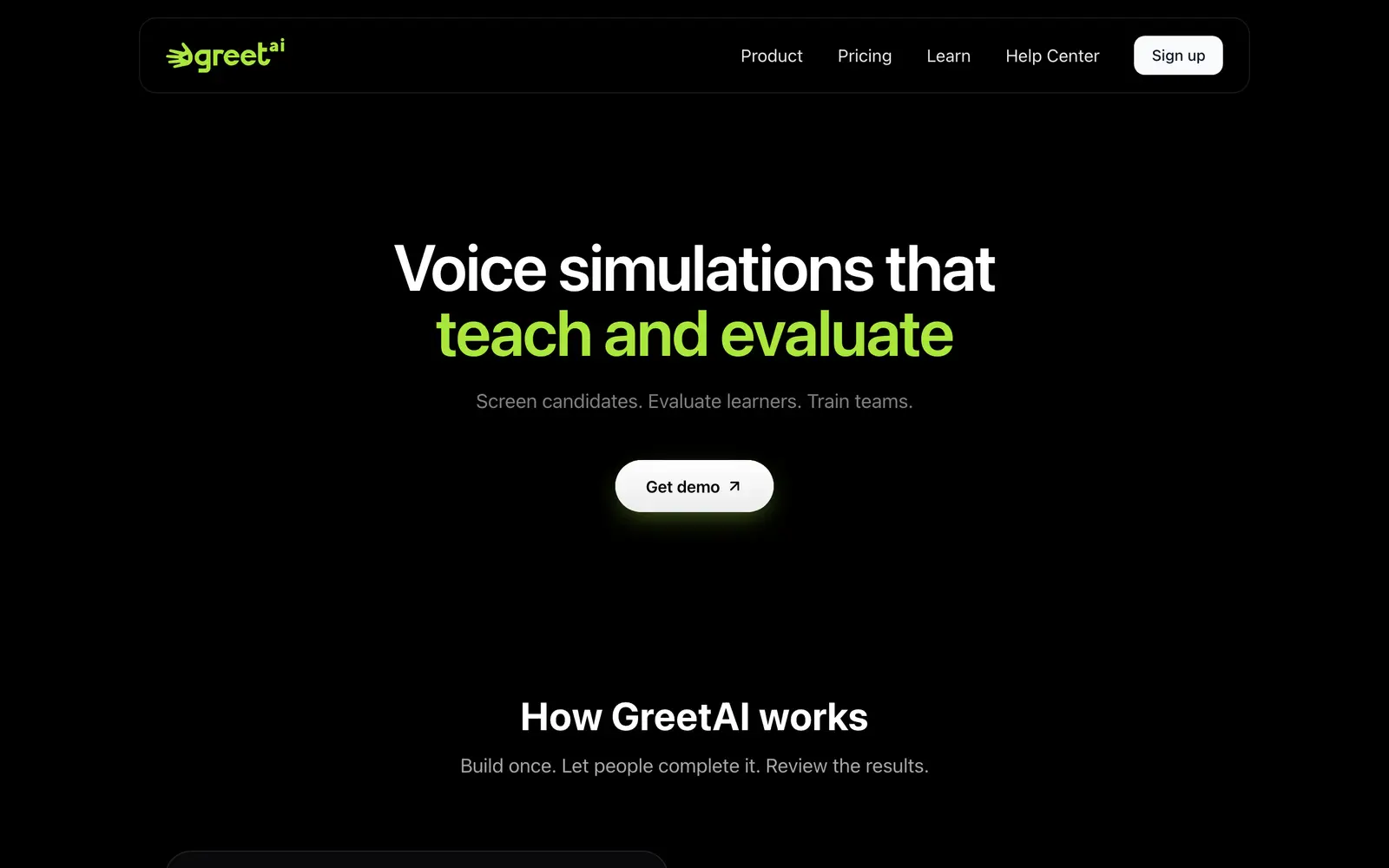 Screenshot of the GreetAI website