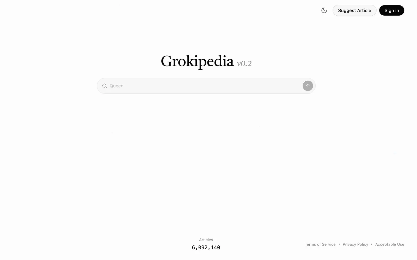 Screenshot of the Grokipedia website