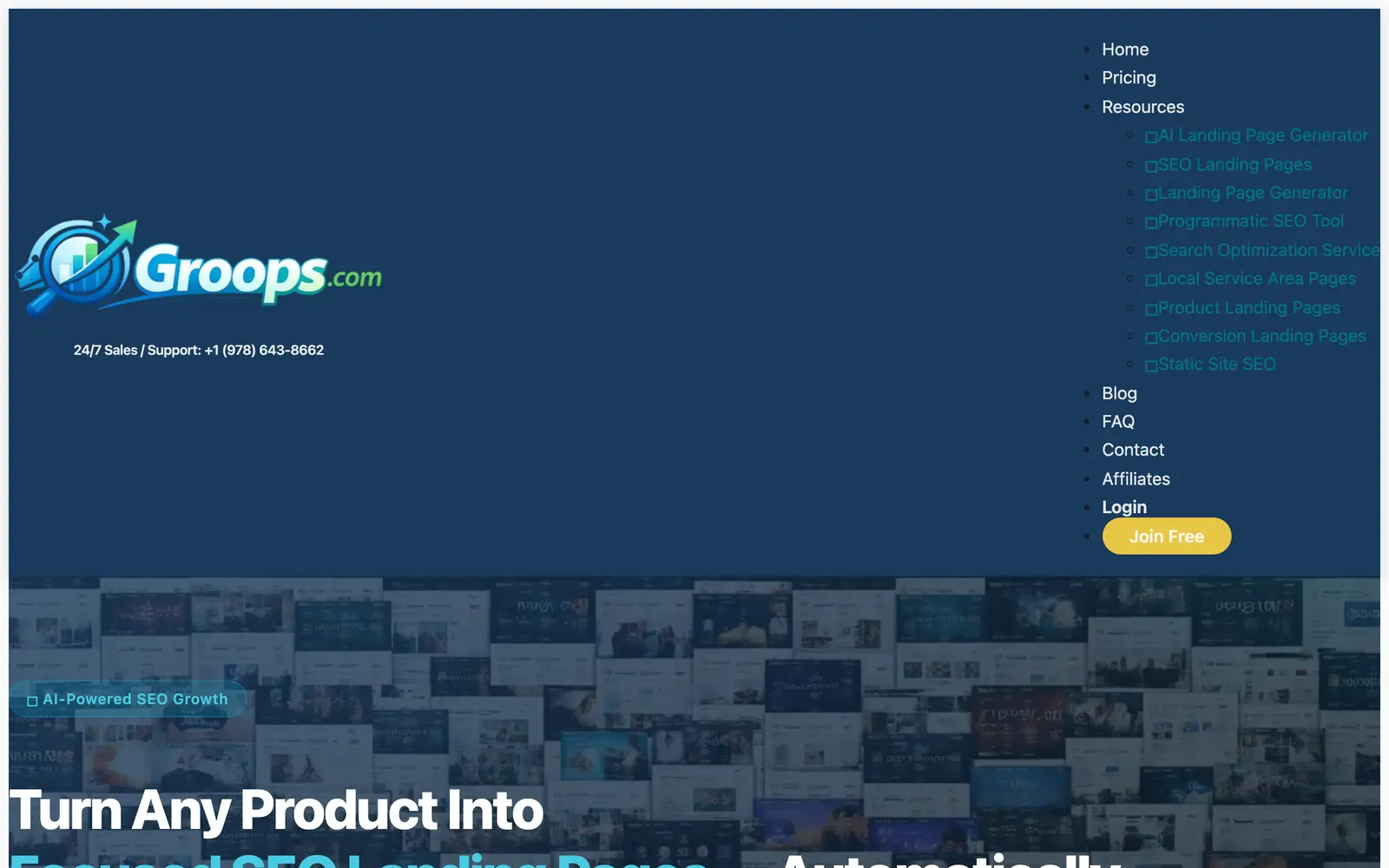 Screenshot of the Groops.com website