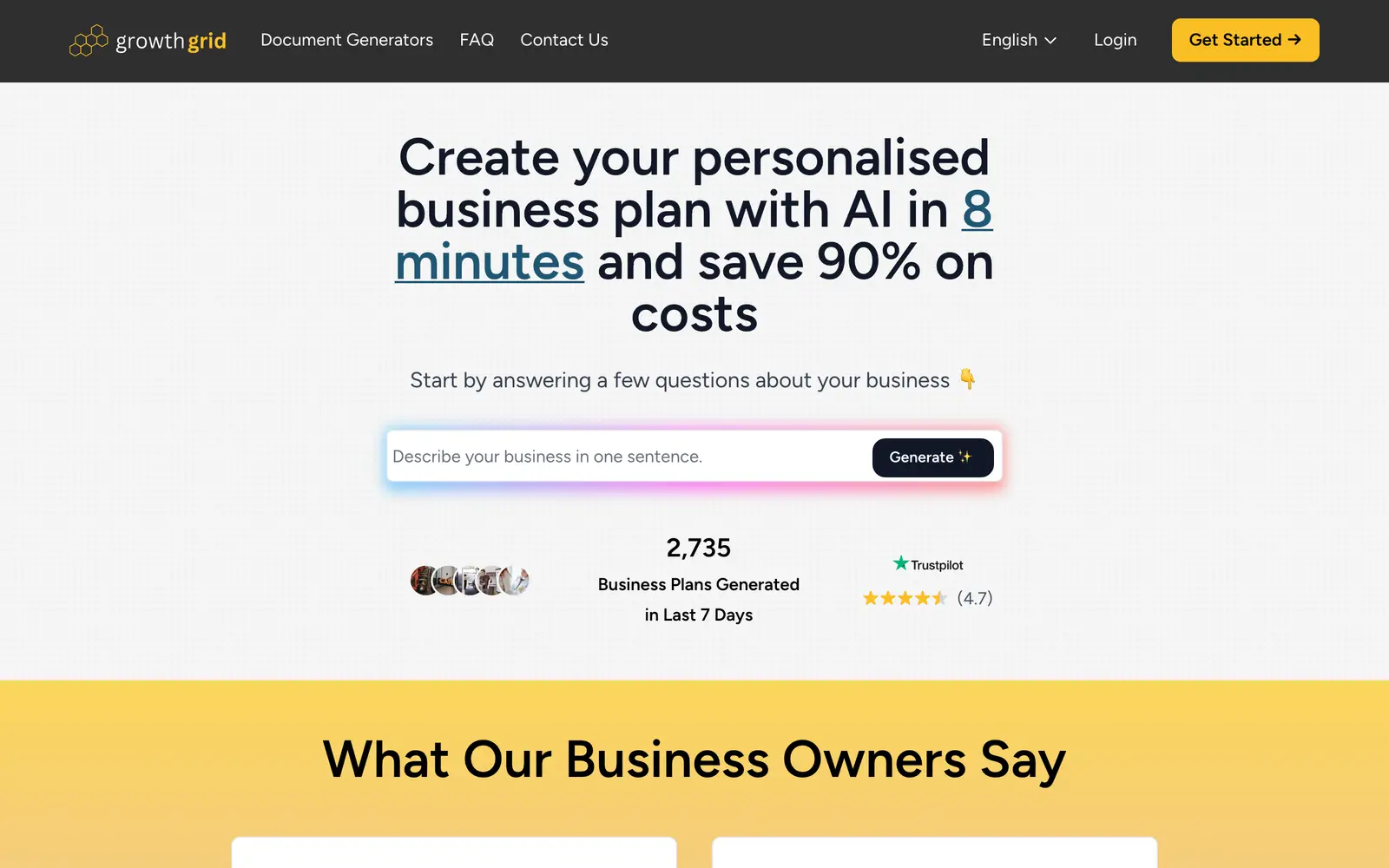 Screenshot of the GrowthGrid website