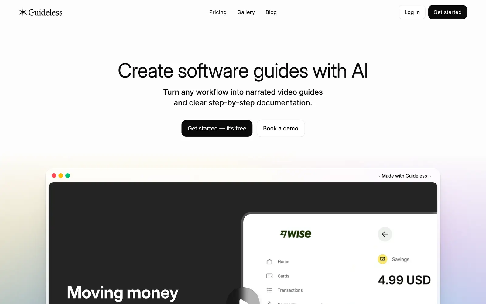 Screenshot of the Guideless website