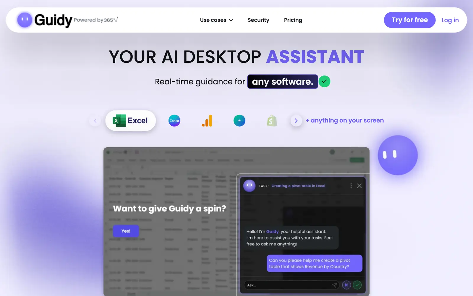 Screenshot of the Guidy website