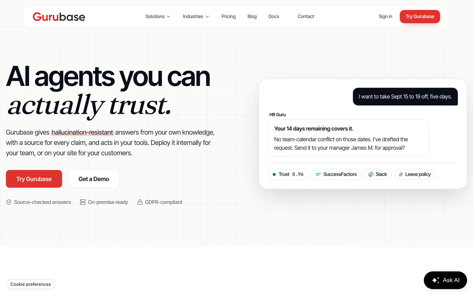 Screenshot of the Gurubase website