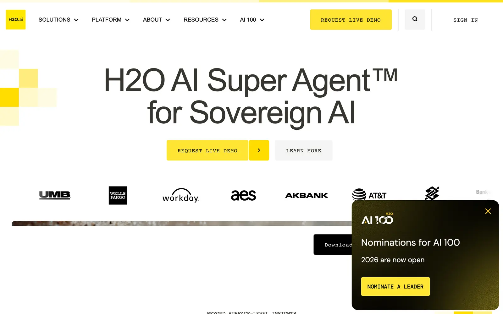Screenshot of the H2O.ai website