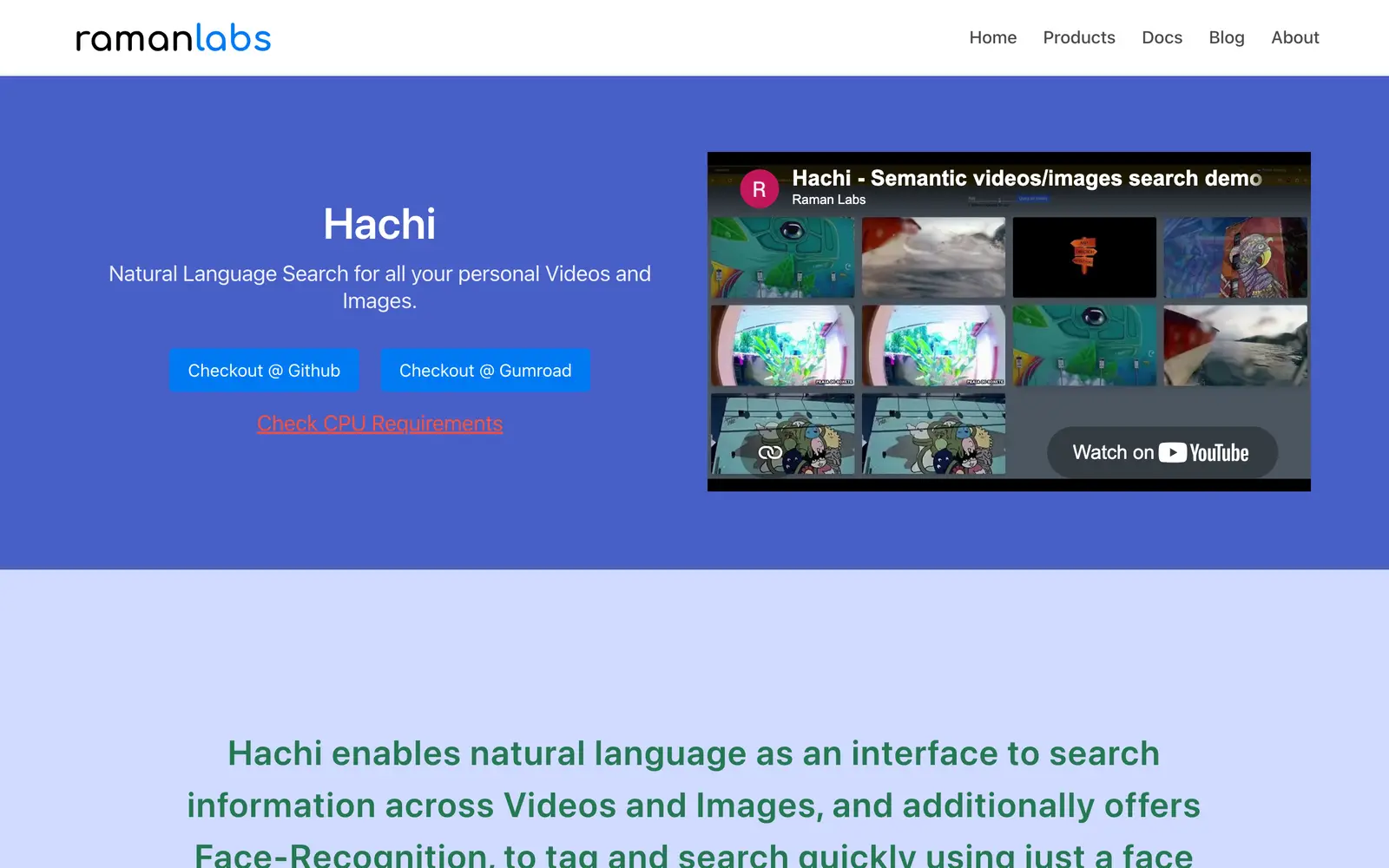Screenshot of the Hachi website