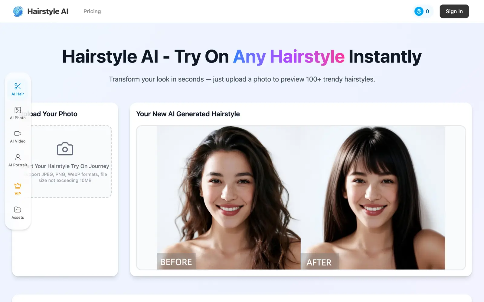 Screenshot of the Hairstyle AI website