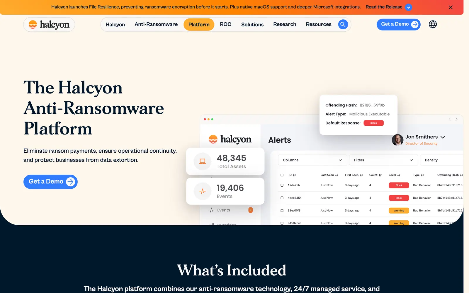 Screenshot of the Halcyon website
