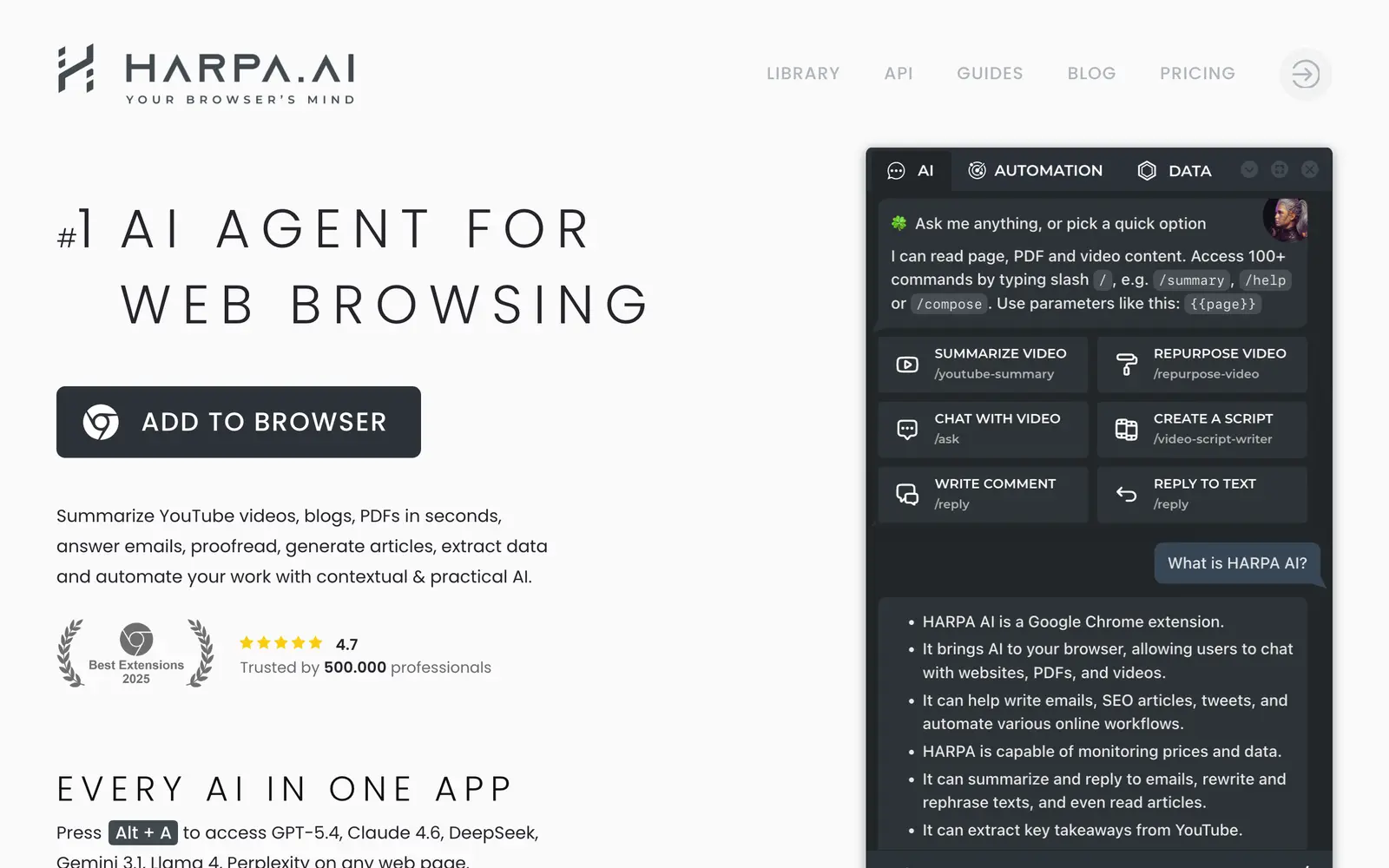 Screenshot of the HARPA AI website