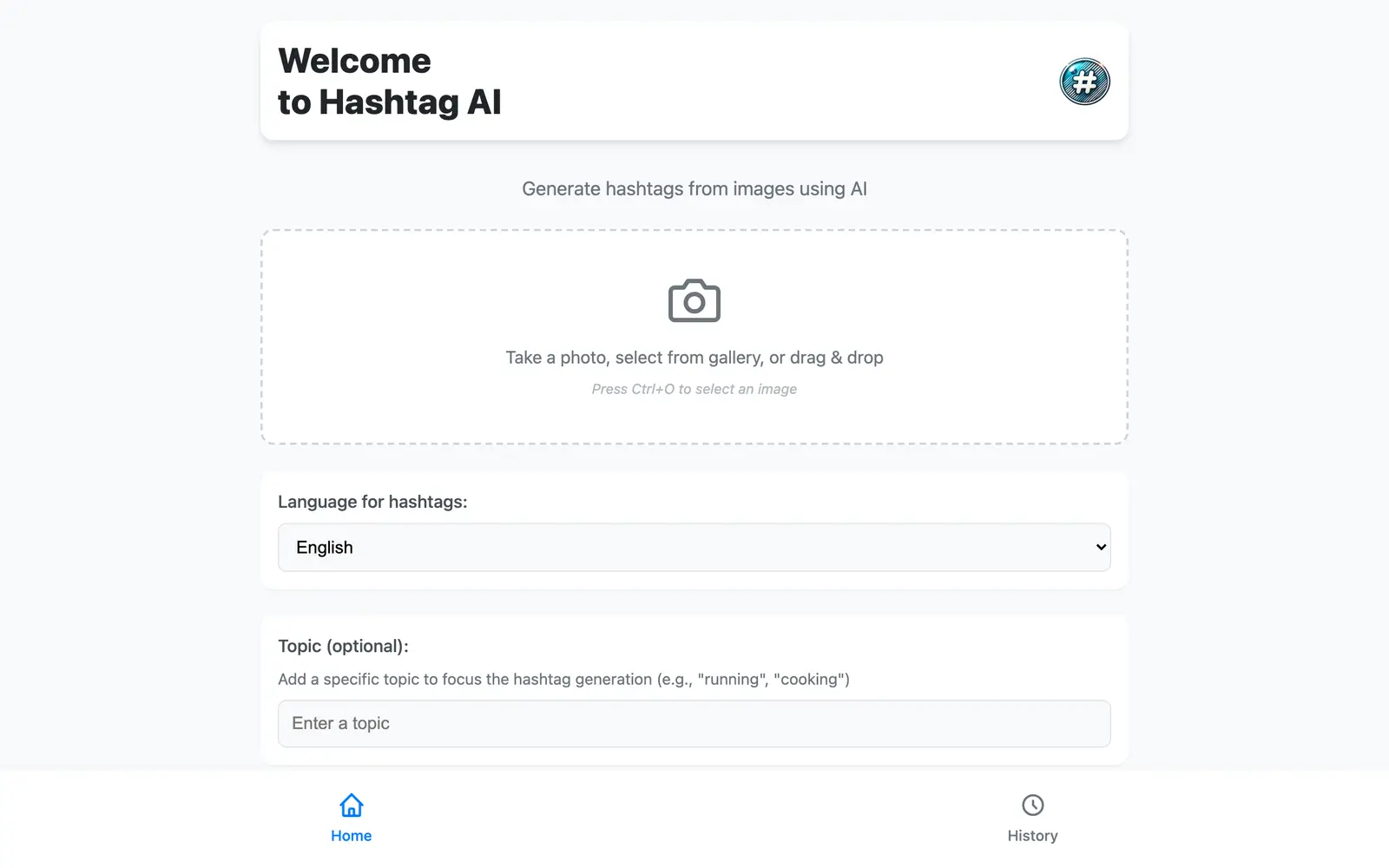 Screenshot of the Hashtag AI website
