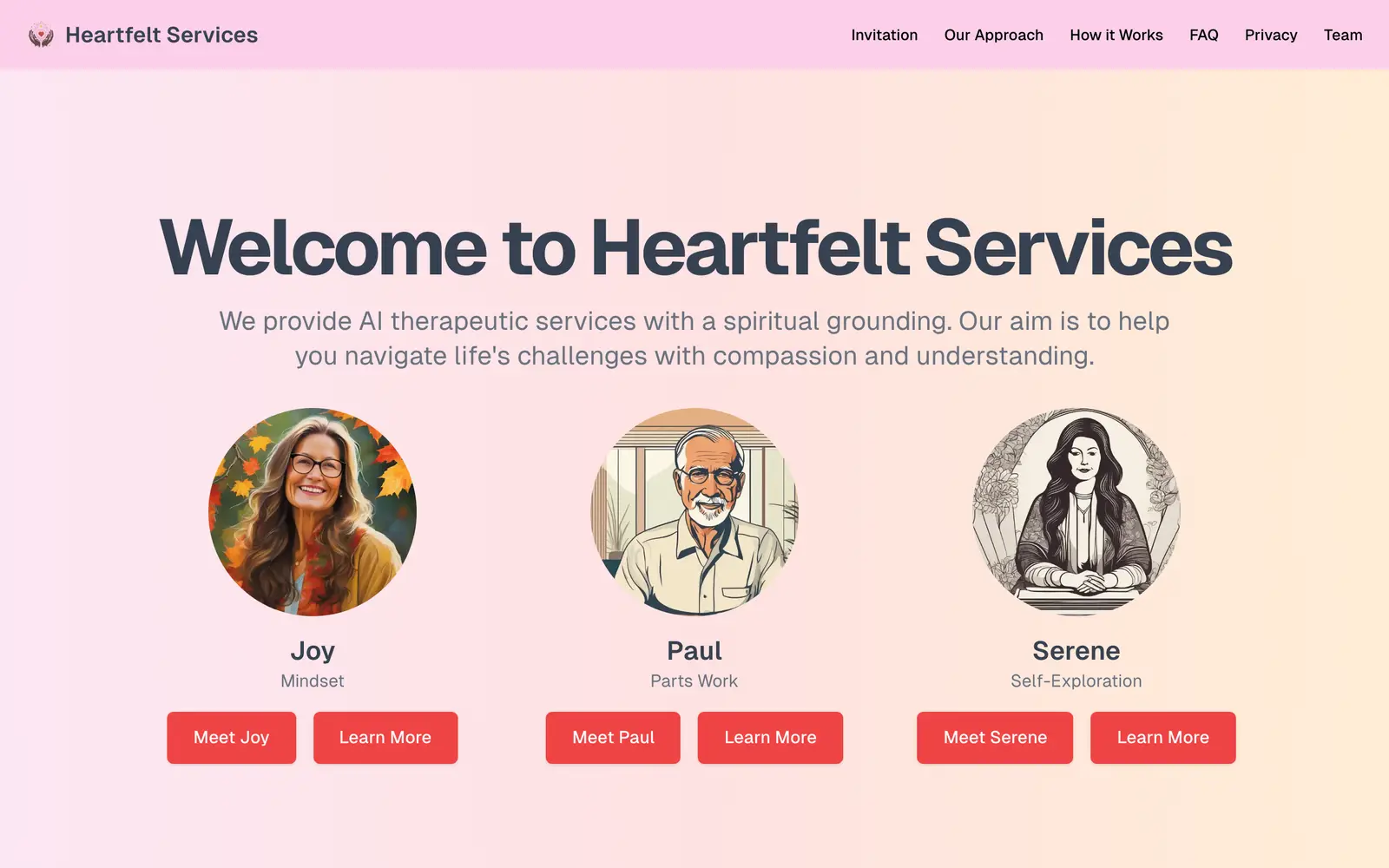 Screenshot of the Heartfelt Services website