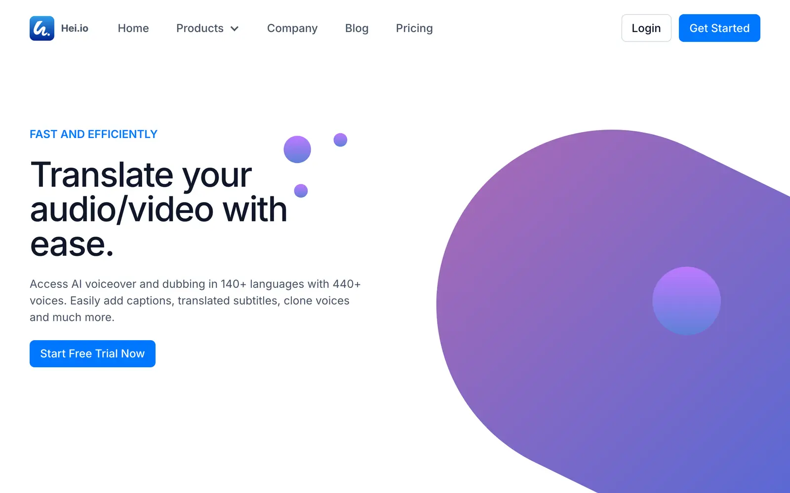 Screenshot of the Hei.io website