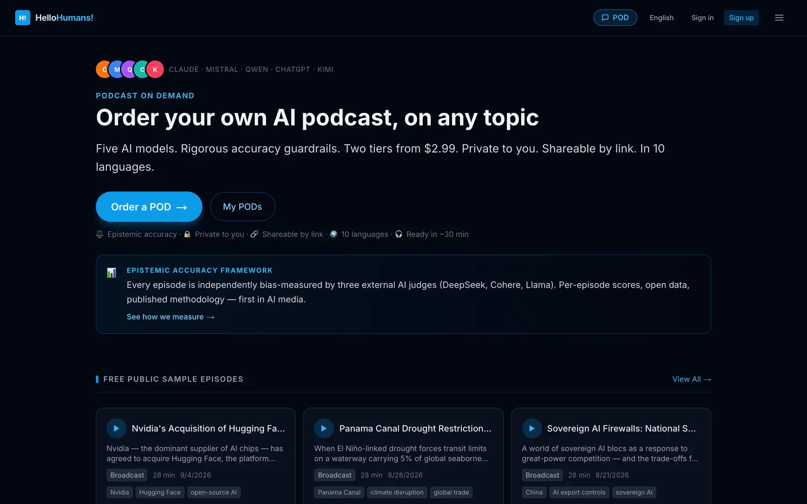 Screenshot of the Hello Humans website