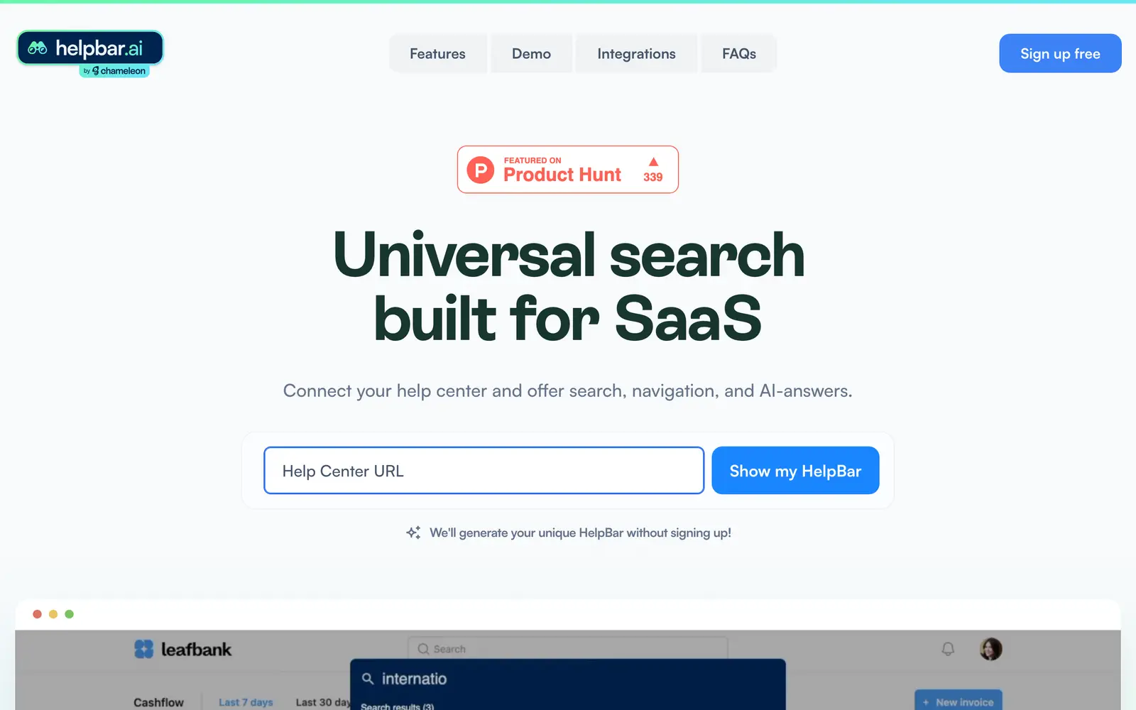 Screenshot of the Helpbar website