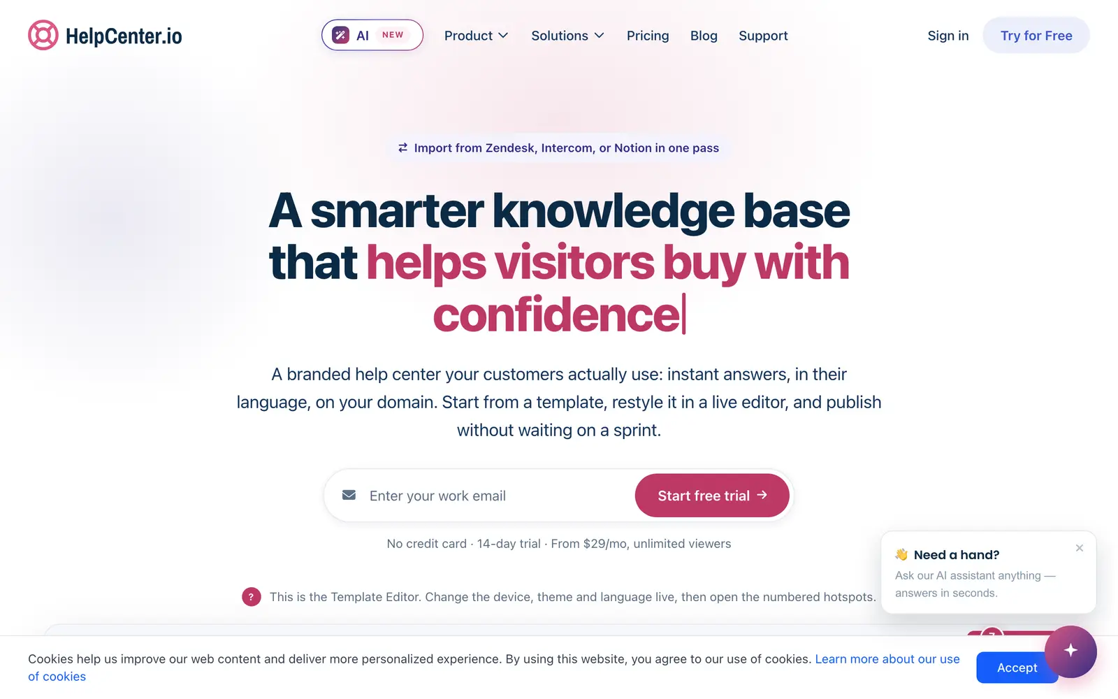 Screenshot of the HelpCenter.io website