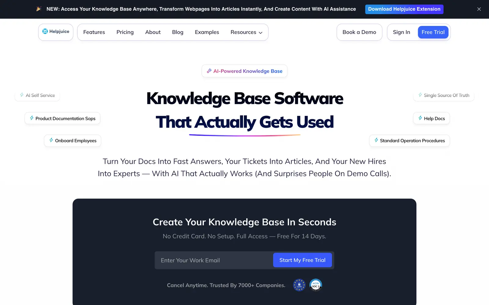 Screenshot of the Helpjuice website