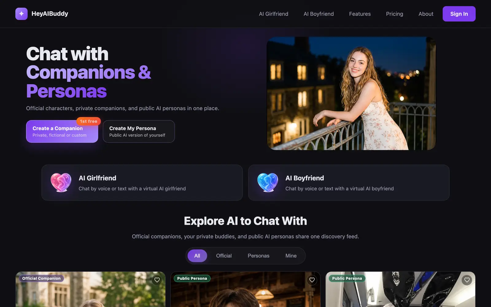 Screenshot of the HeyAIBuddy website