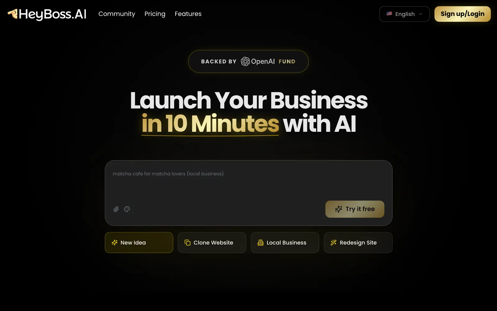 Screenshot of the HeyBoss AI website