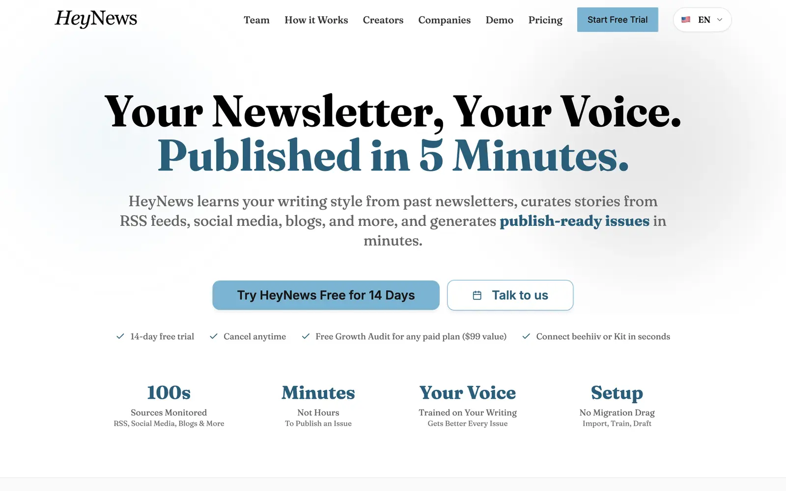 Screenshot of the HeyNews website