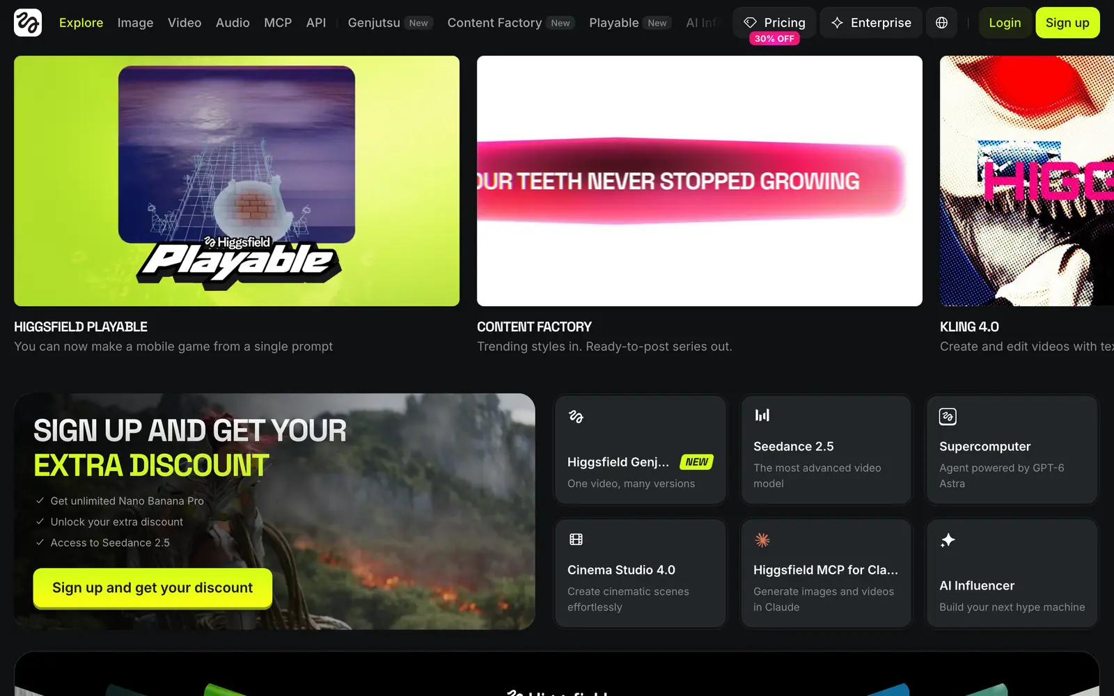 Screenshot of the Higgsfield website