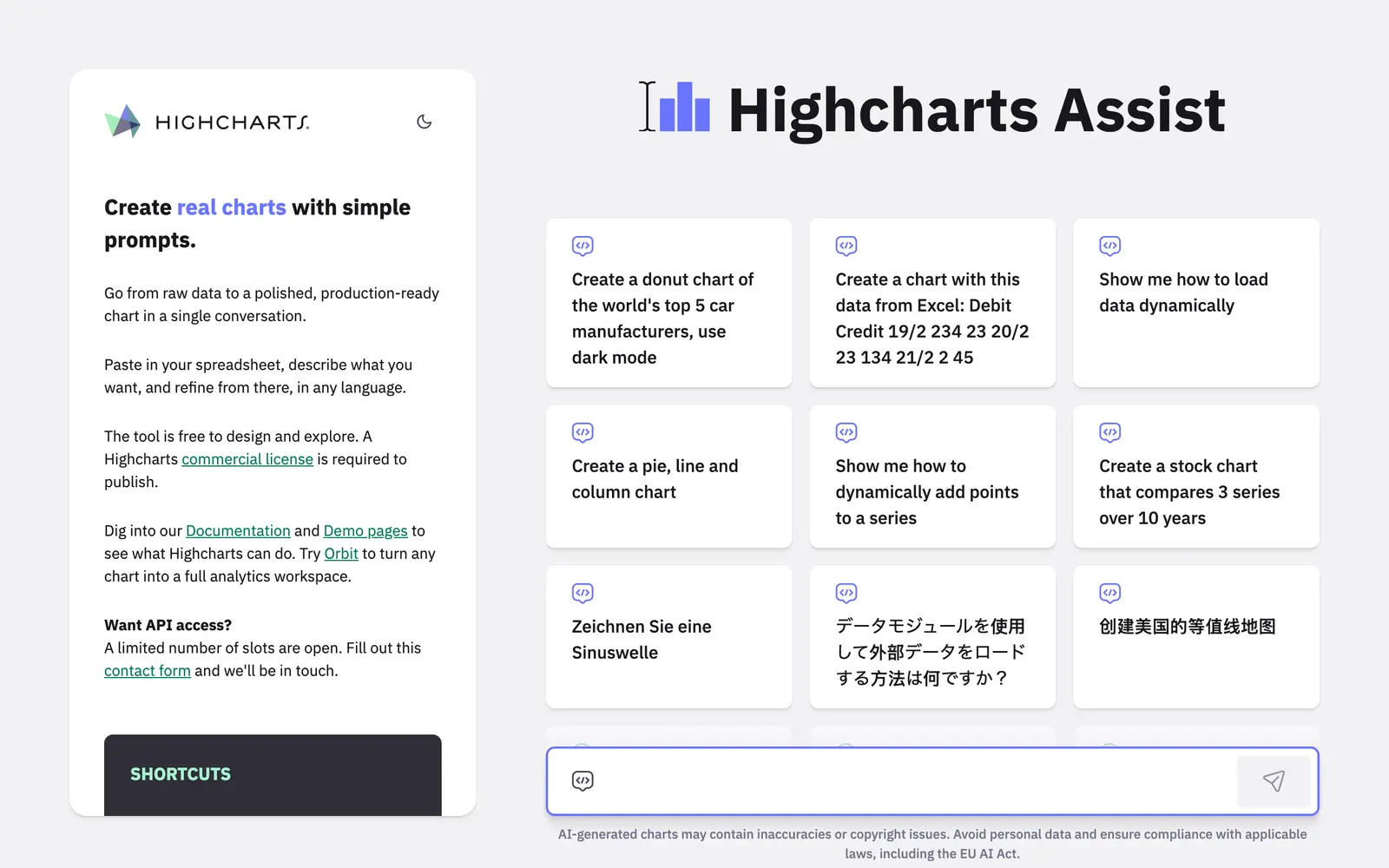 Screenshot of the Highcharts Assist website