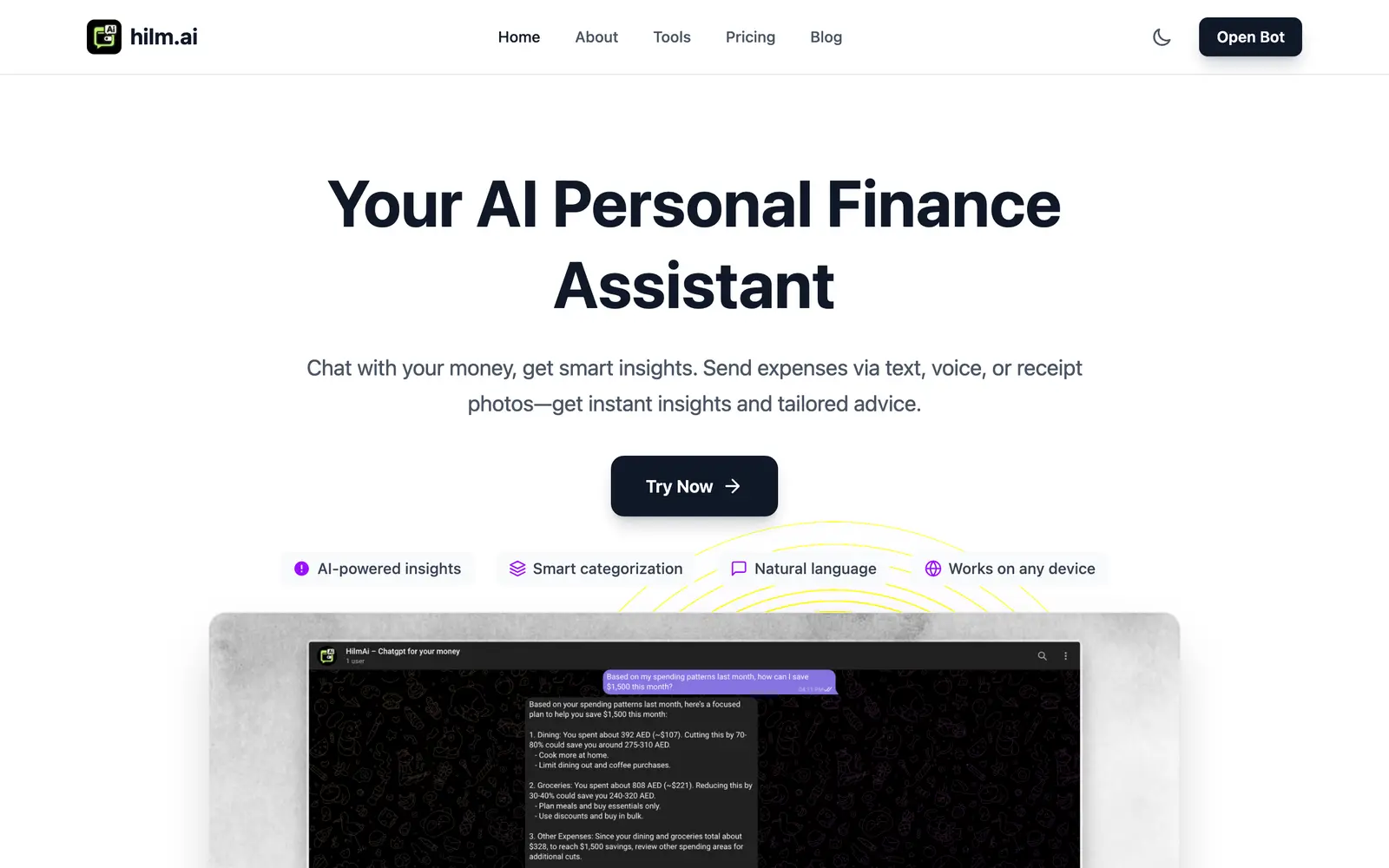 Screenshot of the Hilm AI website
