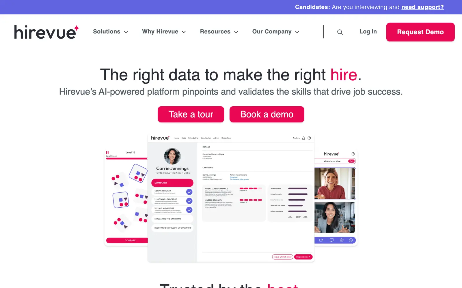 Screenshot of the HireVue website