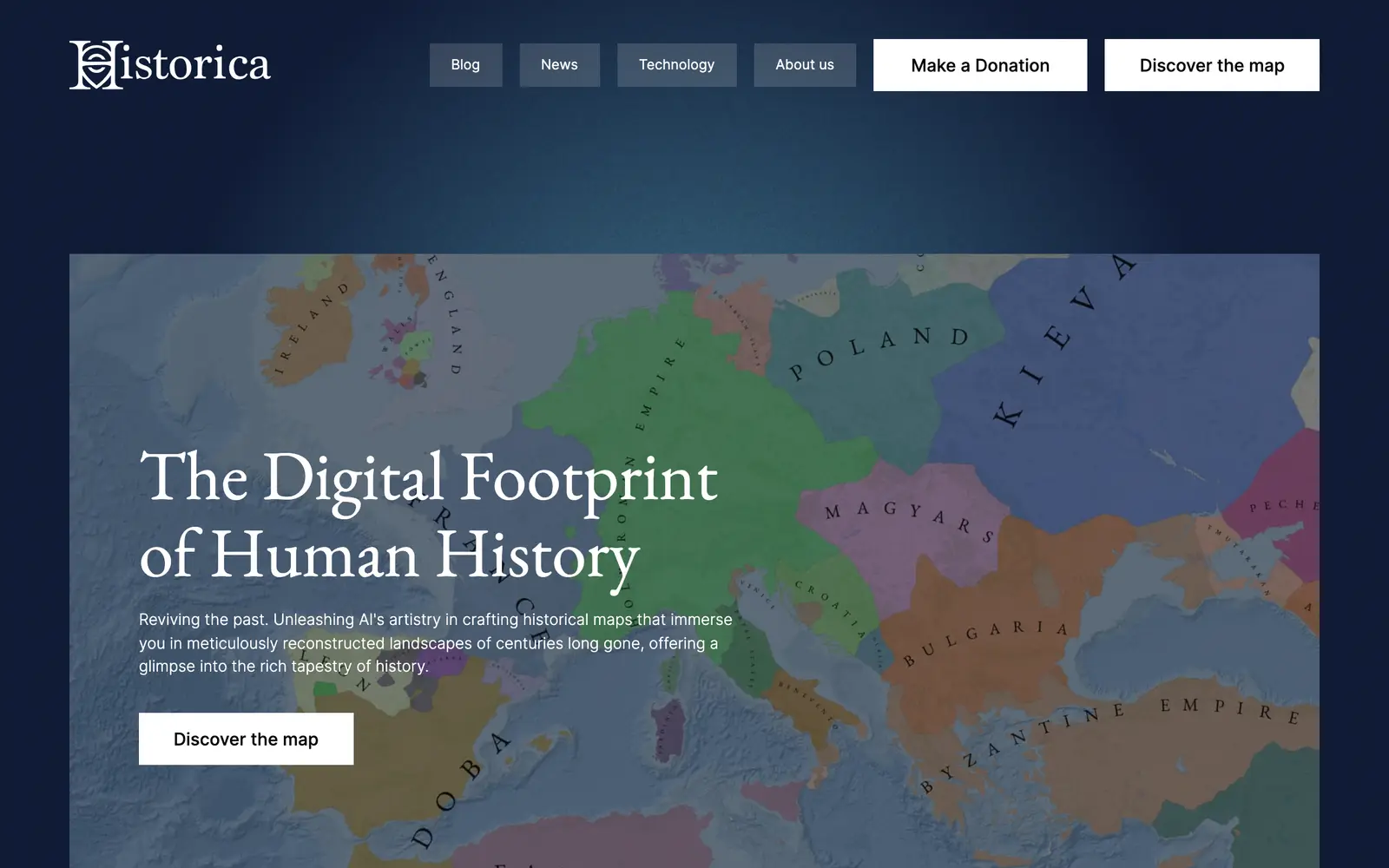Screenshot of the Historica website