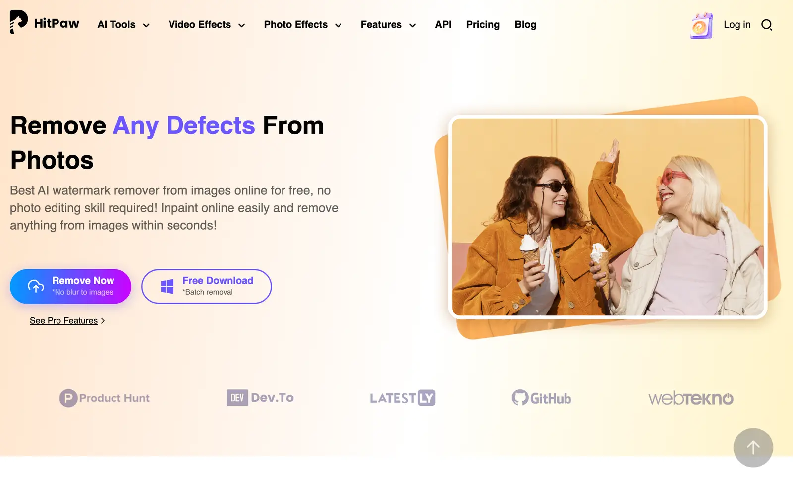 Screenshot of the HitPaw Watermark Remover website