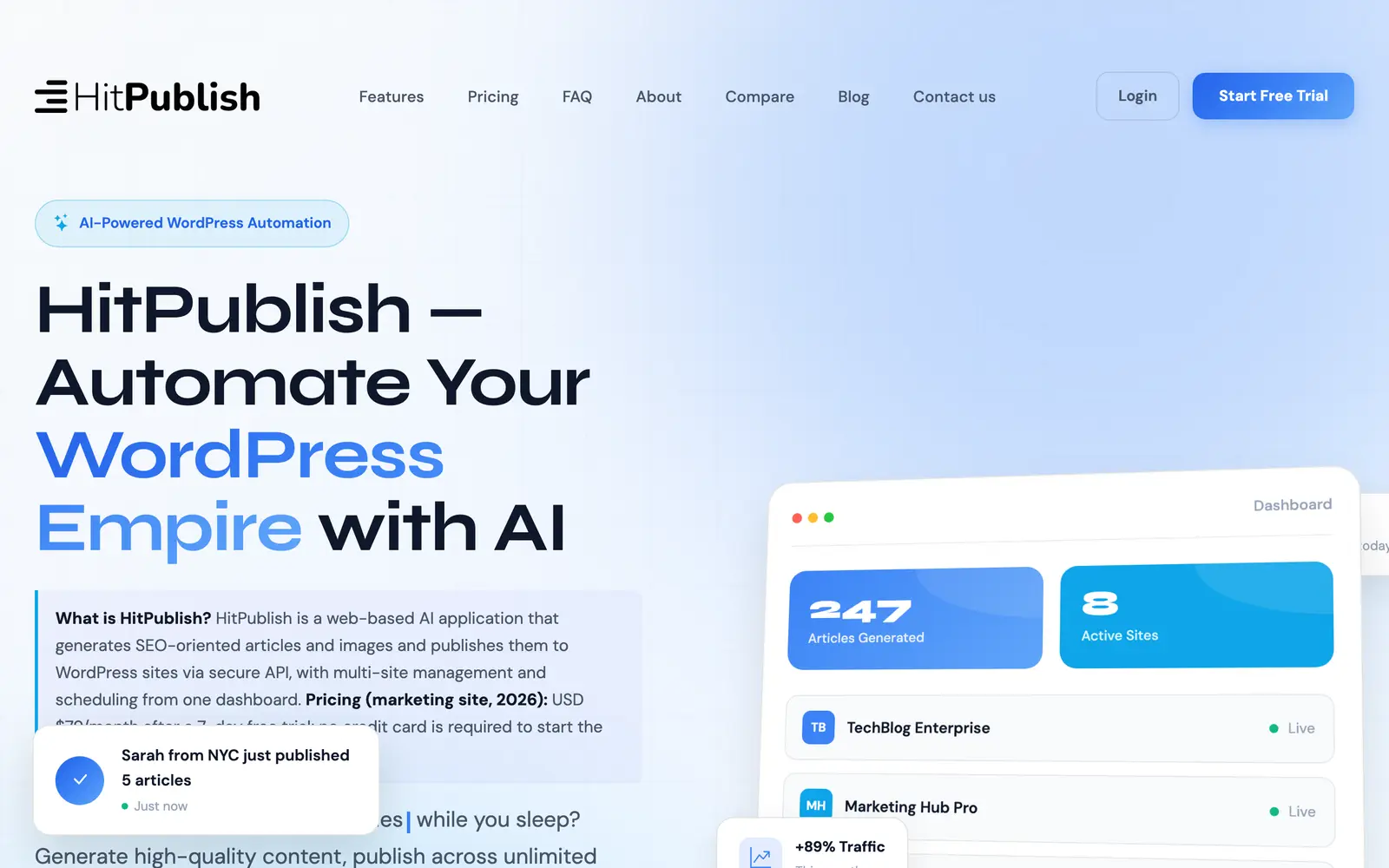 Screenshot of the HitPublish website