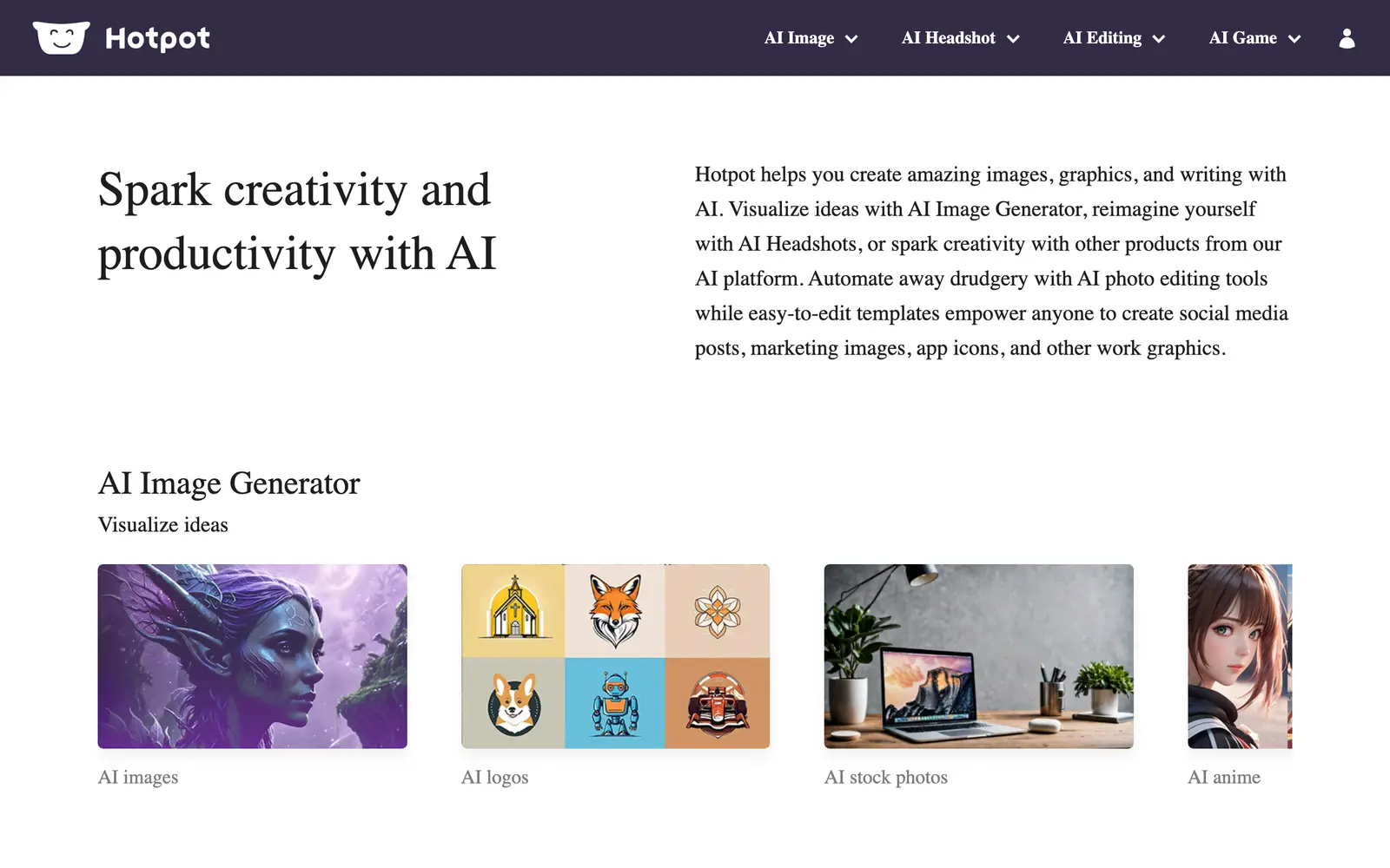 Screenshot of the Hotpot.ai website