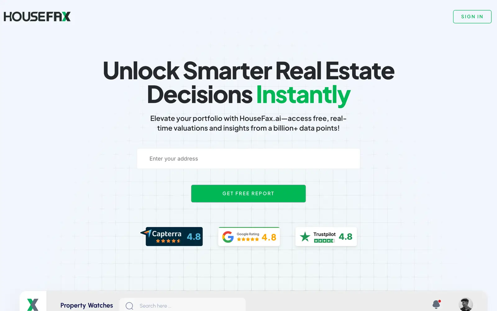 Screenshot of the HouseFax AI website