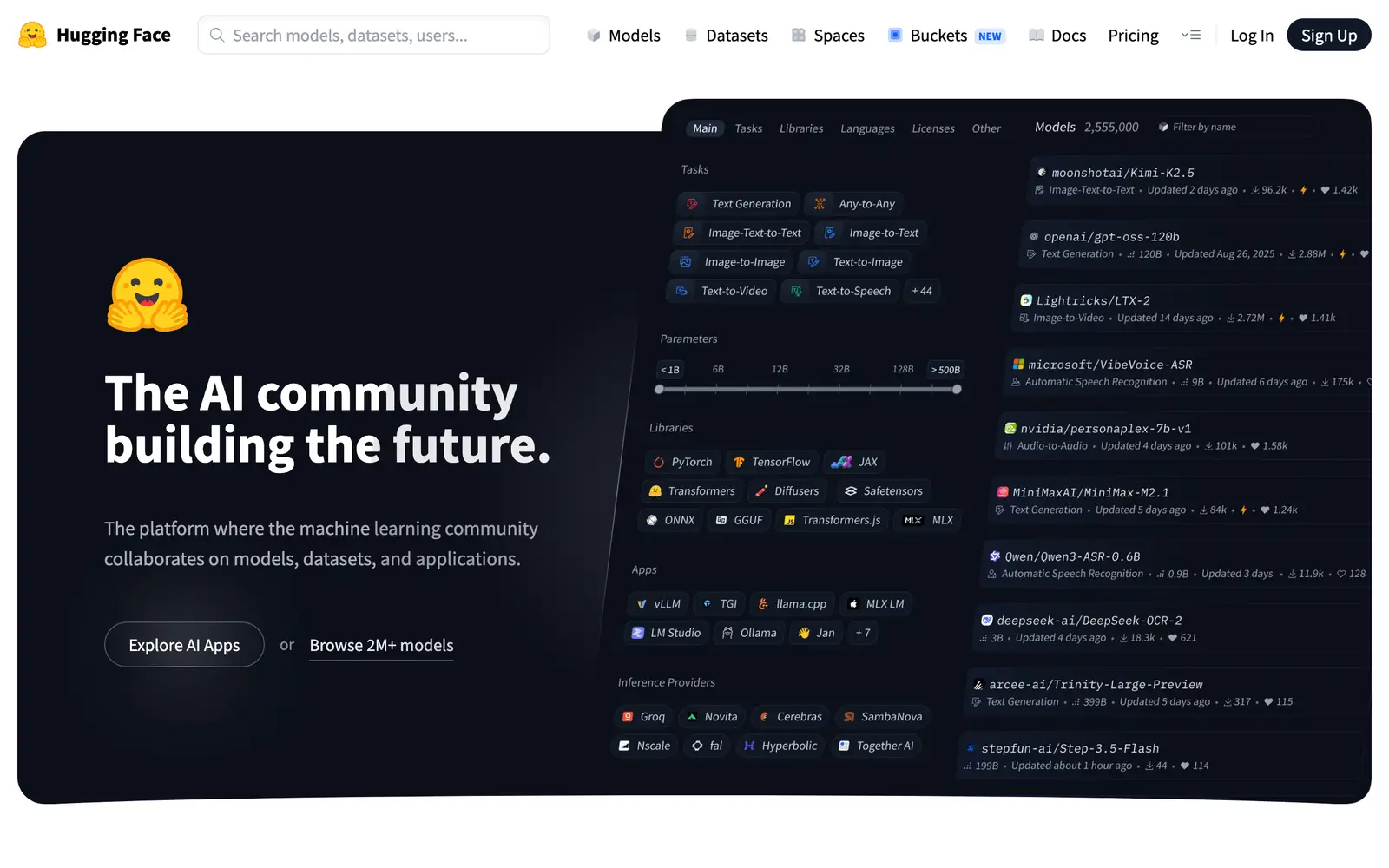 Screenshot of the Hugging Face website