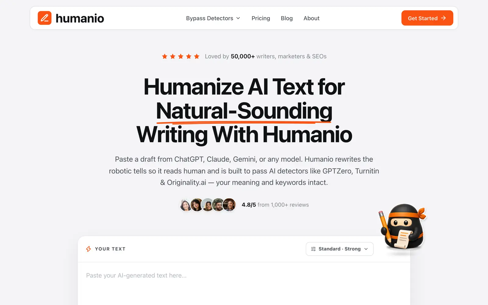 Screenshot of the Humanio AI website