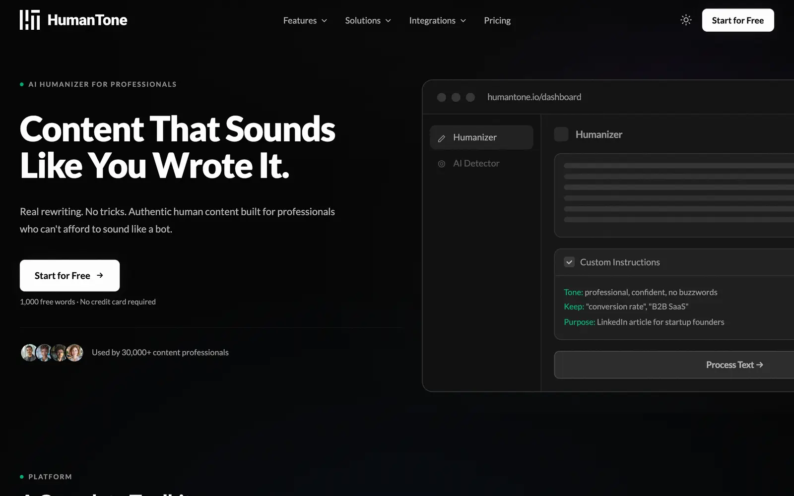 Screenshot of the HumanTone website