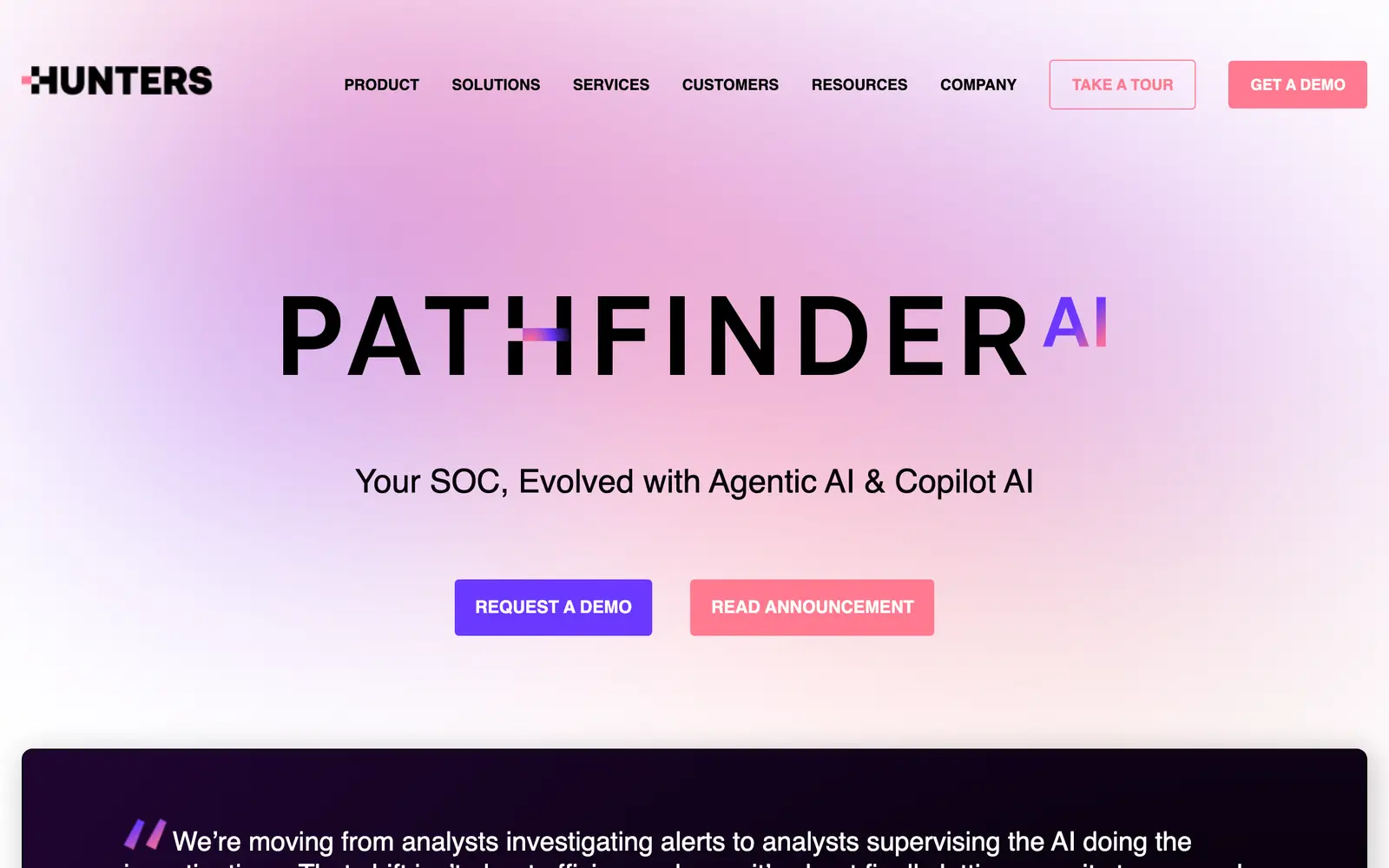 Screenshot of the Hunters Pathfinder AI website