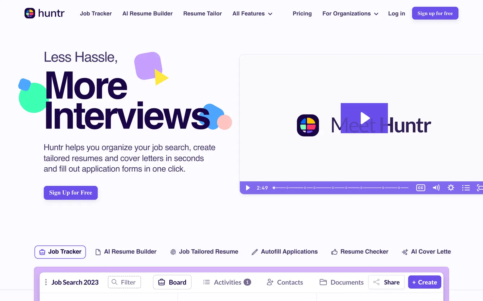 Screenshot of the Huntr website