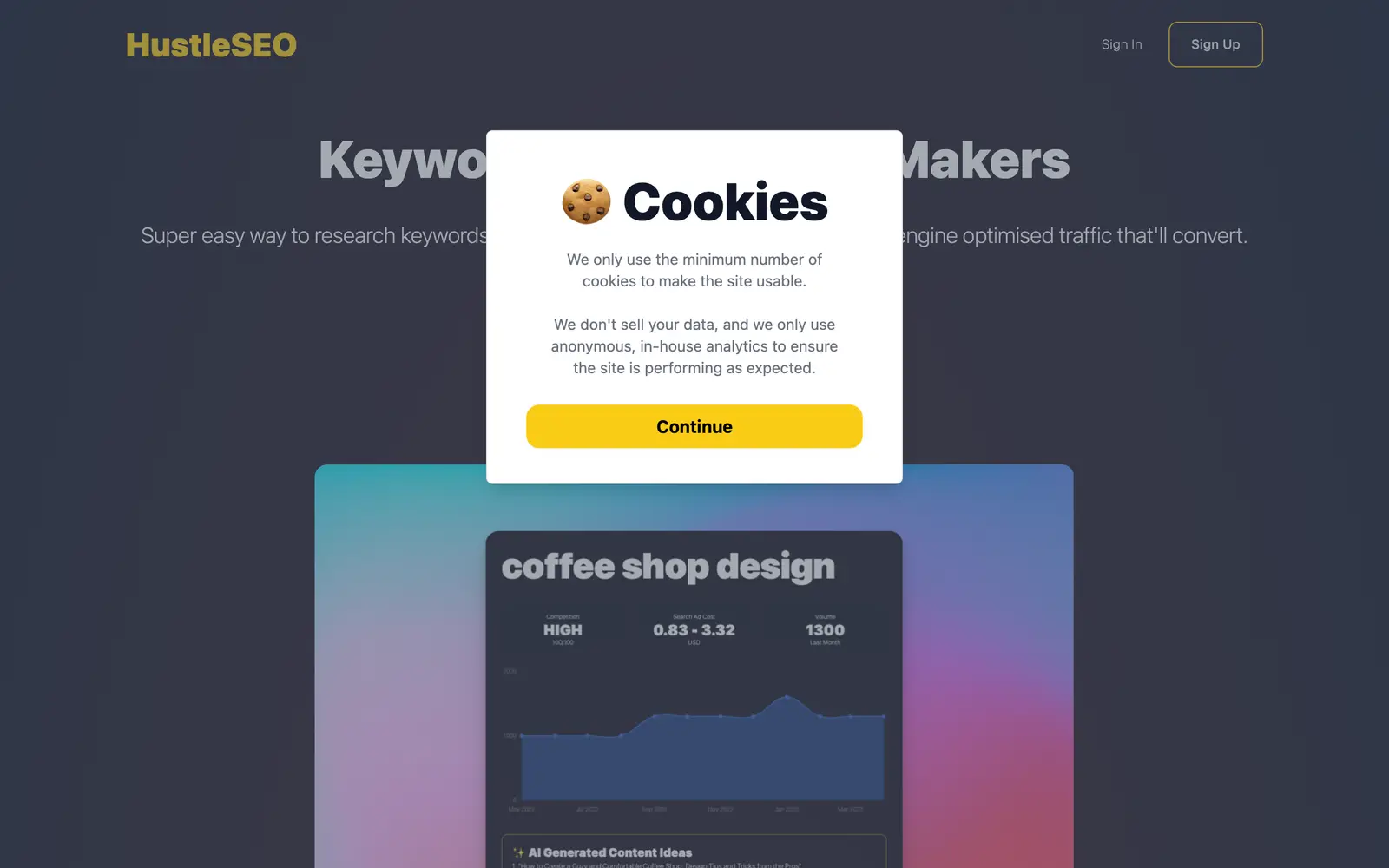 Screenshot of the HustleSEO website