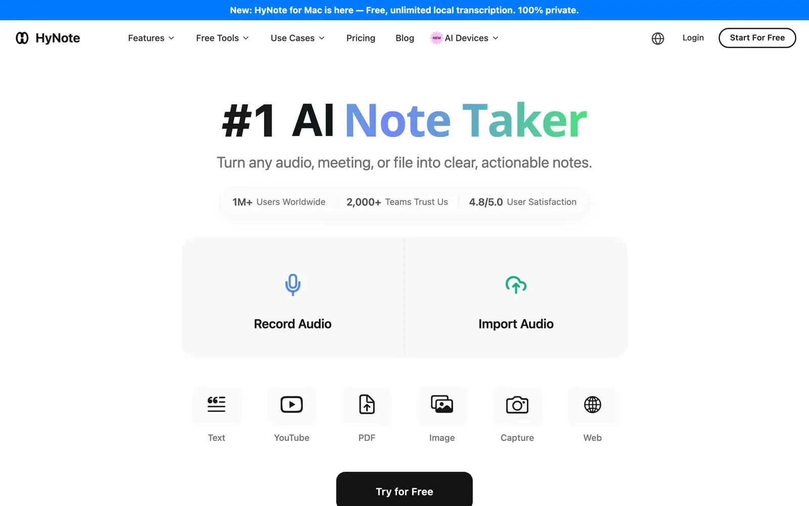 Screenshot of the HyNote website