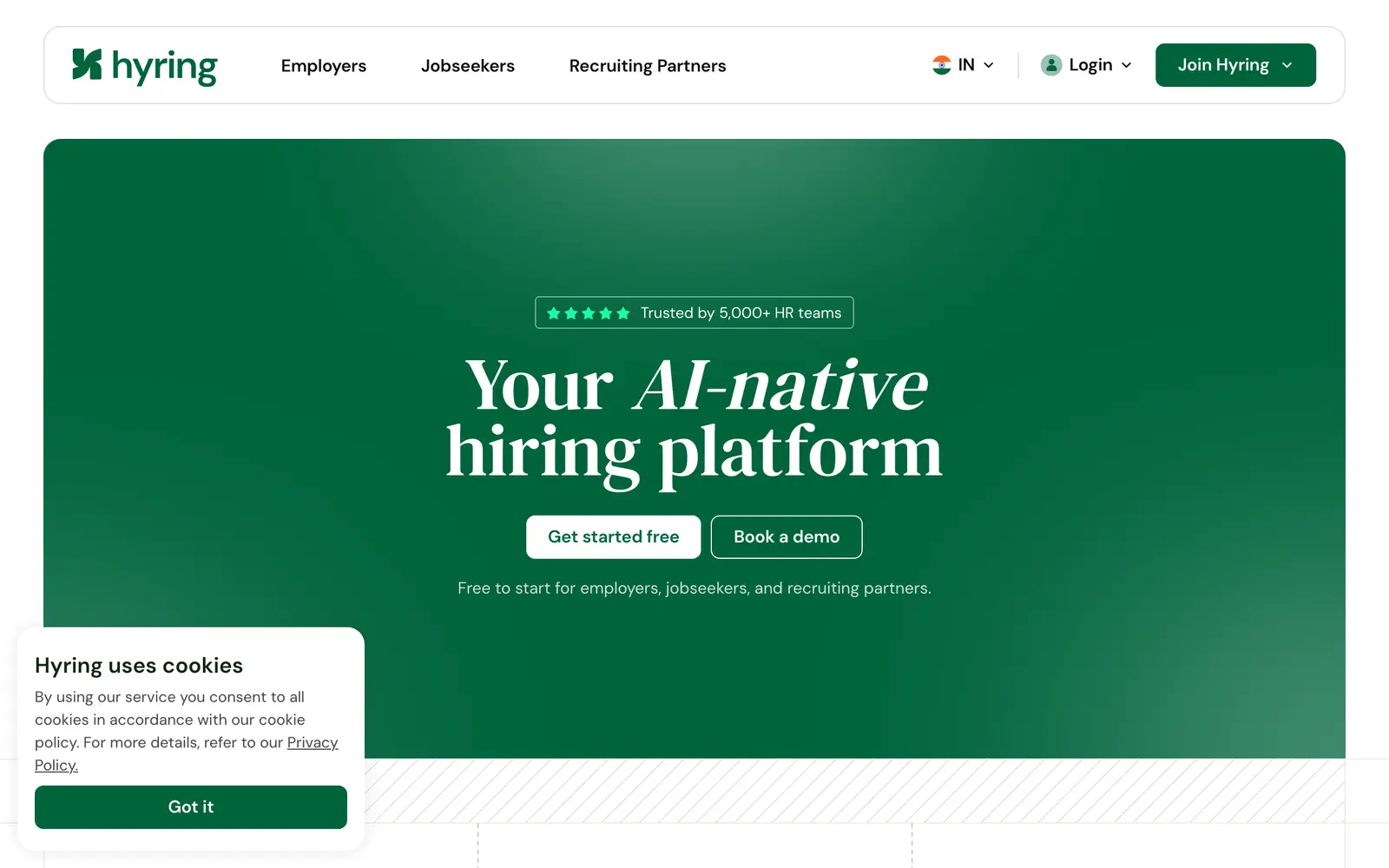 Screenshot of the Hyring website