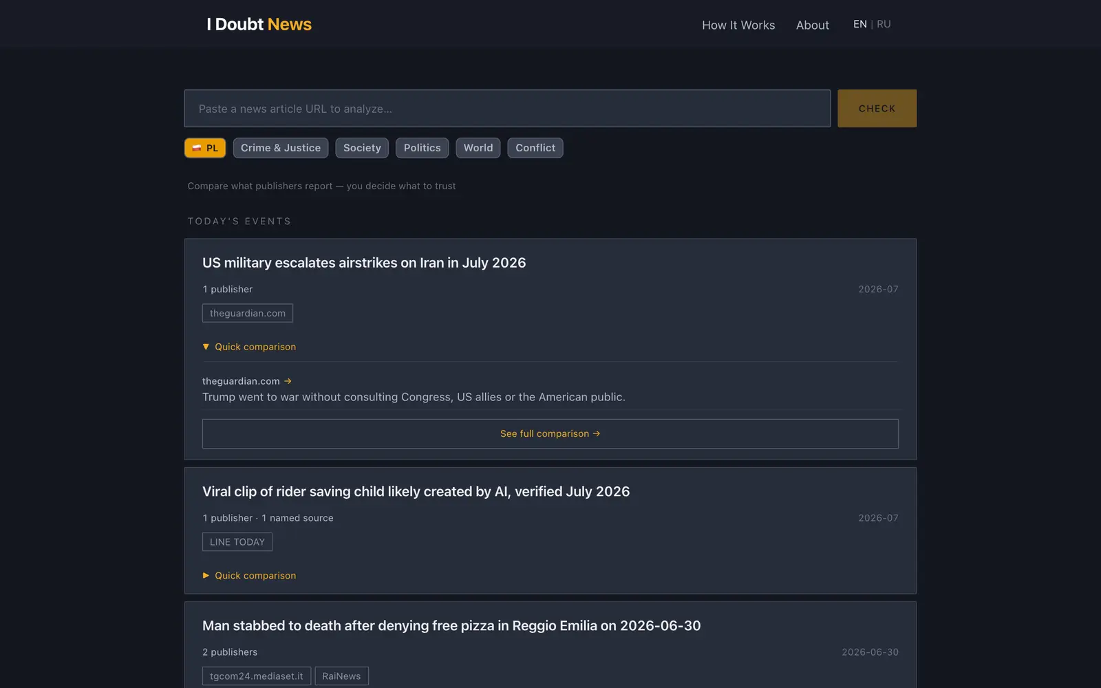 Screenshot of the I Doubt News website