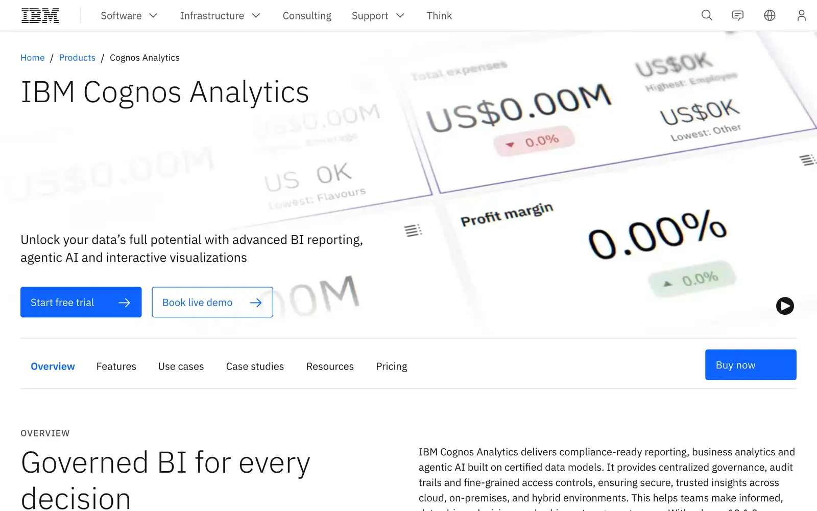 Screenshot of the IBM Cognos Analytics website