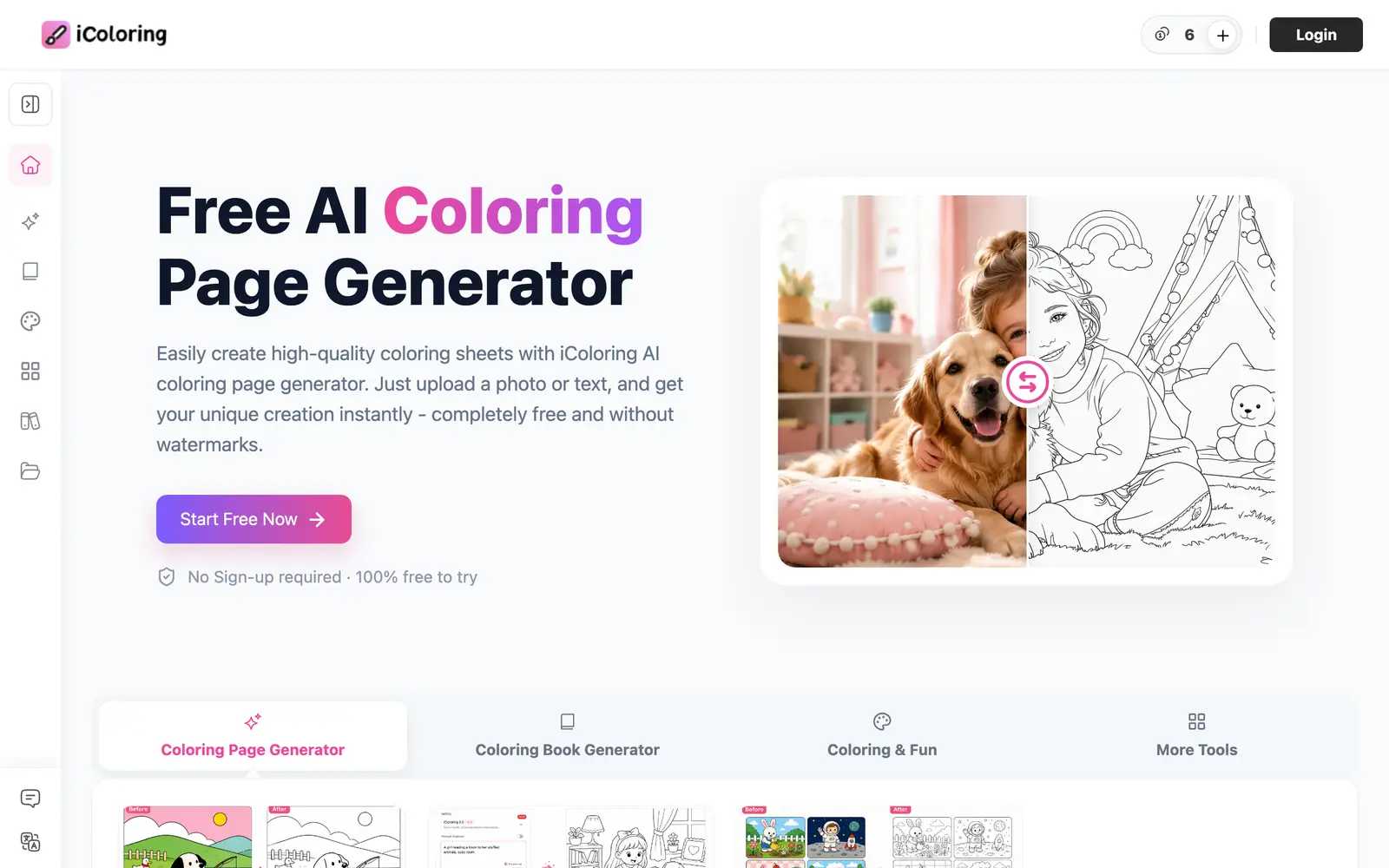 Screenshot of the iColoring AI website
